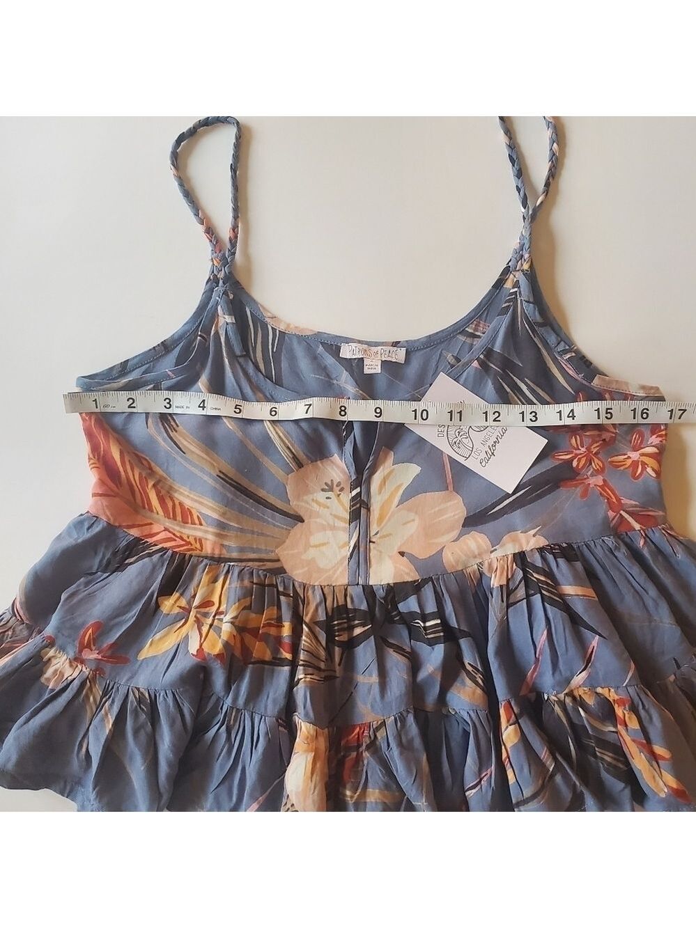 PATRONS OF PEACE Floral Print Braided Spaghetti Strap Cropped Ruffled Bl… - Picture 7 of 8